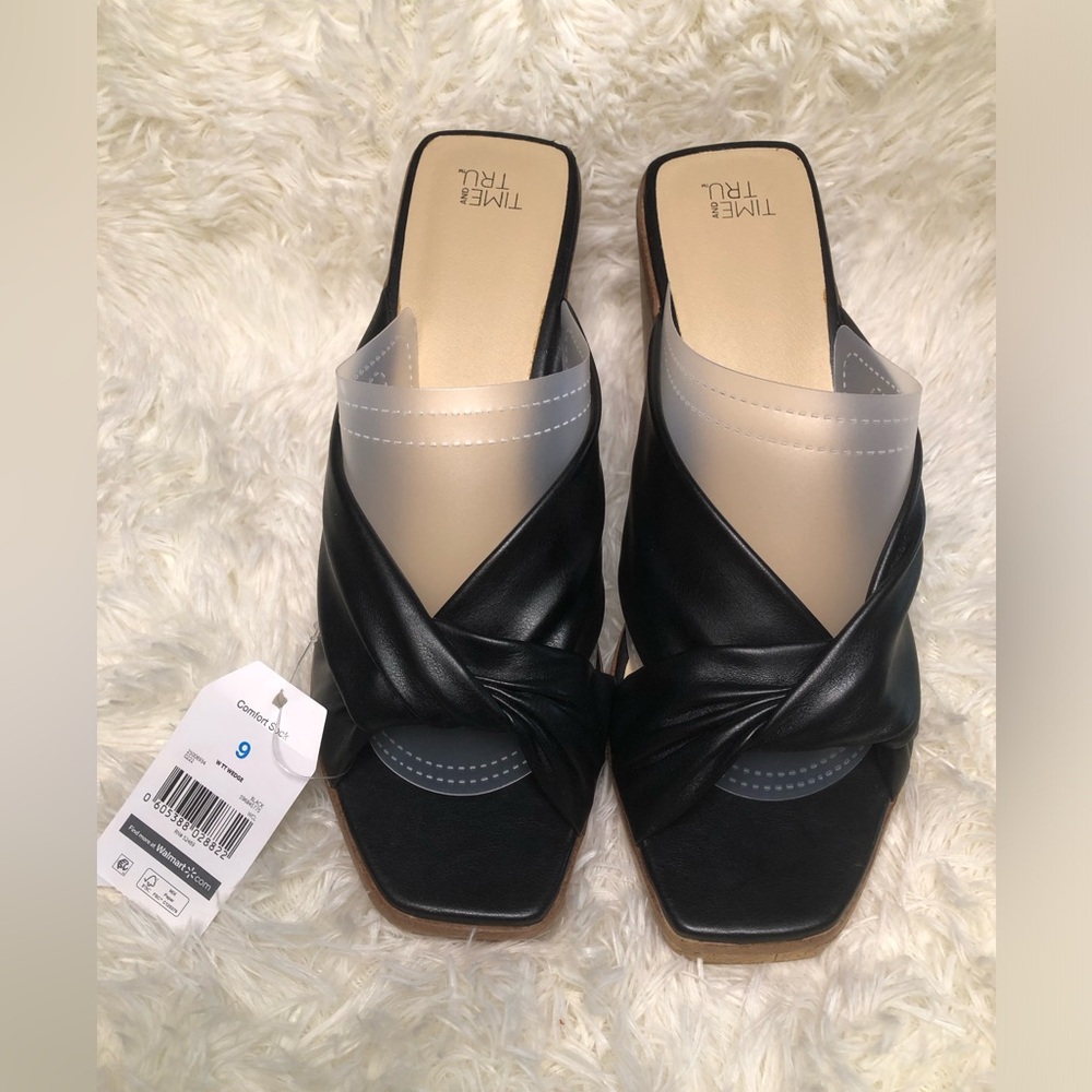 Black Twist-Knot Slide Wedges size 9 NWT - Picture 2 of 16